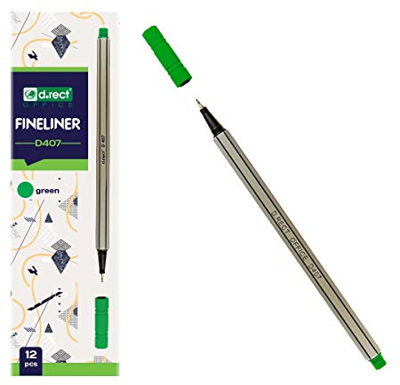 D.RECT Fineliner Set Grün 12 Stück - Feinschreiber mit 0,4 mm Spitze für Täglicher Schreib- und Schulbedarf