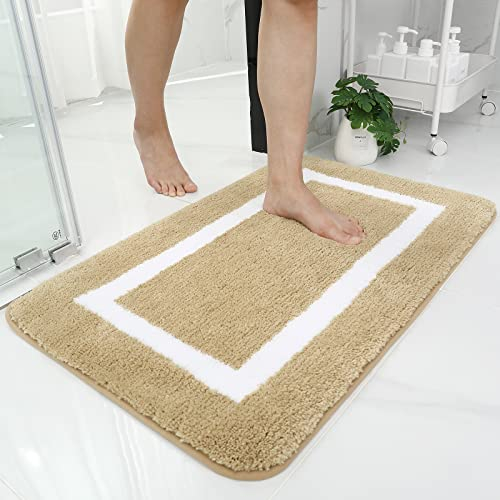 Homaxy Badezimmerteppich Badematte rutschfest Waschbar Badteppich Weiche Mikrofaser Hochflor Badvorleger – 50 x 76 cm, Beige