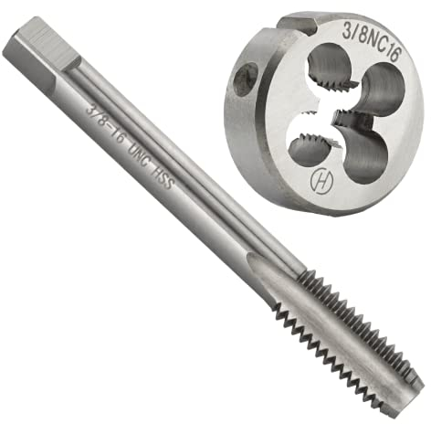 Aceteel 3/8-Zoll-16 UNC HSS Gewindebohrer und Schneideisen-Set, 3/8 x 16 UNC Maschinengewindebohrer und UNC Rundgewindebohrer rechts