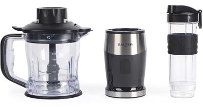 Salter EK5029 2-in-1 Electric Jug Blender & Mini Chopper - 1.2L Bowl, 570ml Drinks Bottle for Sports/Gym, Dual Function Processor, Smoothies/Sauce, BPA-Free, Mix & Chop Dips/Salsa, One Touch Operation