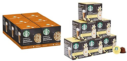 STARBUCKS Caramel Macchiato De Nescafe Dolce Gusto Cápsulas De Café 6 X Caja De 12 Unidades & Vanilla Latte Macchiato de Nescafe Dolce Gusto Cápsulas de Café, 6 x caja de 12 unidades