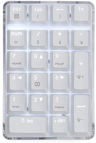 BOFLAX Pavé numérique mécanique avec interrupteur marron - de filaire - Boîtier en cristal - Rétroéclairé blanc - 21 mini pavé numérique