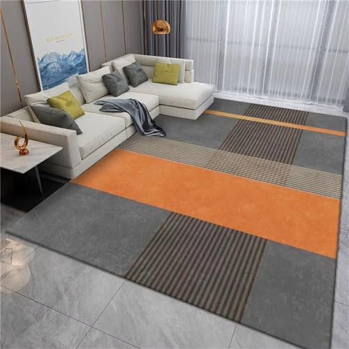RUGMRZ mattor för barnrum ungdomsrum möbler orange-grå rektangulär soffmatta med geometrisk design, lättskött vävmatta 120 x 170 cm