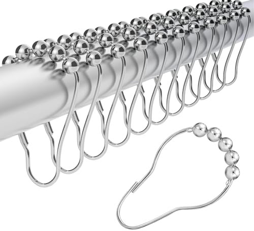 Shower Curtain Hook Rings, Stainless Steel Roller Balls Bath Curtain Rings for Bathroom Shower Curtain Rods - Set of 12