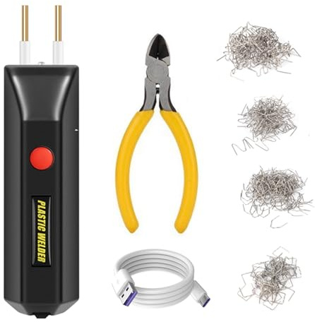 Hanzete Soudeur en plastique, kit de soudage en plastique sans fil avec 400 agrafes, mini machine à souder portable pour réparation de fissures en plastique de pare-chocs de voiture