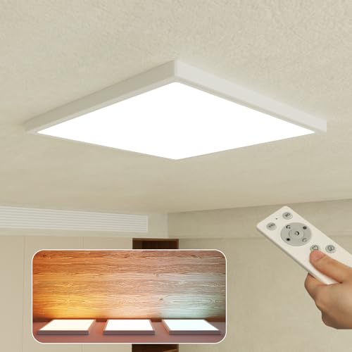 Epochglo Led Deckenleuchte Dimmbar, Deckenlampe mit Fernbedienung, Led Panel, 24 W, 2400 lm, 3000-6000 K, 30 cm, für Schlafzimmer/Küche/Wohnzimmer, Eckig, Weiß