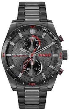 HUGO Montre Analogique Multifunction à Quartz pour Homme Collection #Fast avec Bracelet en Acier Inoxydable Noir - 1530374