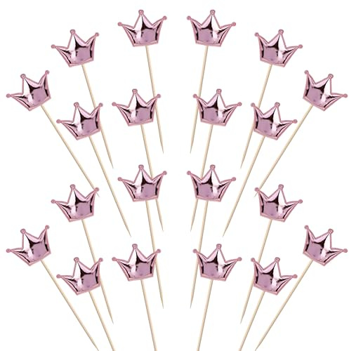 SYKYCTCY 30 Pack PU Cupcake Toppers Twinkle Sweet Crown Cupcake Picks Happy Birthday Cake Topper Happy Birthday Wedding Engagement Baby Shower Cake Decorations Party Supplies Gold