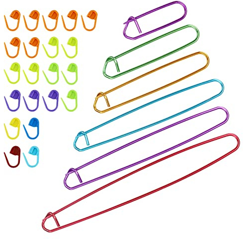 6 tamaños de soporte de malla grande, juego de soporte de puntada, soportes de puntada para tejer, agujas de seguridad para tejer, soporte de malla de aluminio, agujas de ganchillo, marcadores