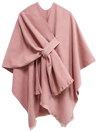 Miaikvs Poncho Reversible de Mujer de Gran Tamaño Chales Elegante Capa de Punto Manta Envolvente Frontal Cárdigan Bufanda Abrigo para Primavera Otoño, Rosa 2, Altoa única