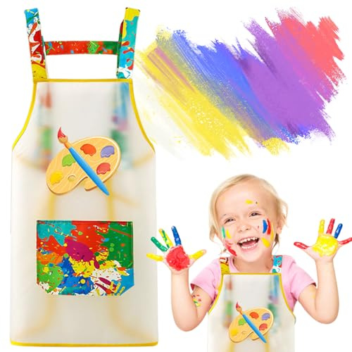 COYUN 1 grembiule da pittura per bambini, grembiule da pittura, set con tasche, grembiule da cucina per bambini, ragazzi, ragazze, grembiule da cucina, grembiule regolabile per il fai da te, pittura