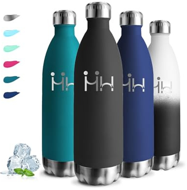 Borraccia Termica, Borraccia 1 litro, Senza BPA, Borraccie Acciaio Inox, Senza Perdite, Thermos per Bevande Calde, Mantiene Caldo per 12 Ore/Freddo 24 Ore, Borracce Termiche per Corsa, Yoga, Campeggio