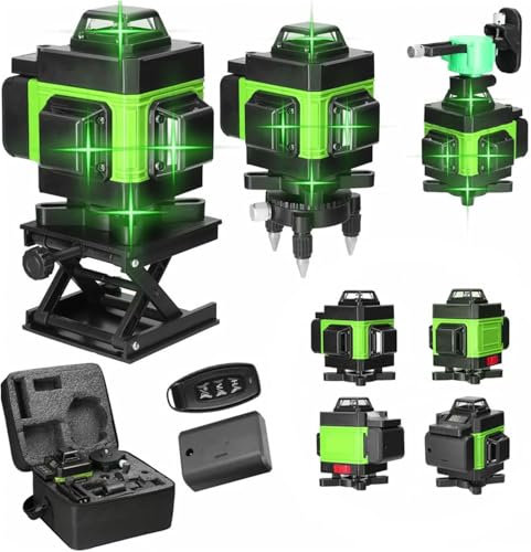Niveau Laser 4 x 360°, 8/12 / 16 Lignes Laser, Niveau Laser Vertical Horizontal Autonivelant, Support Rotatif, avec Batteries USB Rechargeables 2600 MAh, Support Rotatif (12 Lignes (A))