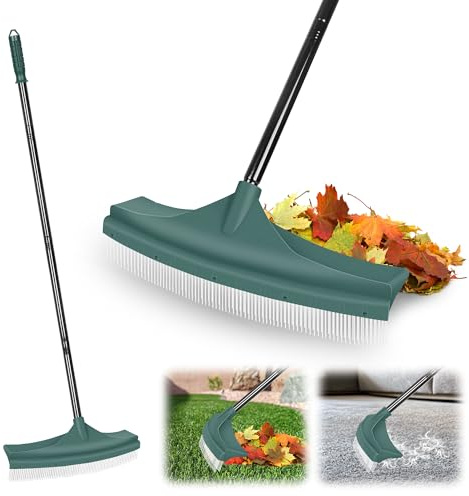 ORIENTOOLS Artificial Grass Brush, Curved Astro Turf Leaf Rake, Gardening Tools for Lawn with Adjustable Steel Handle 80 to 134 CM, Fan Rake with PA Brush for Fake Grass