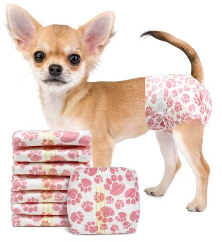 Dono Dog Diapers Female, Disposable Doggie Diapers, Super Absorbent Puppy Diapers with Adjustable Tail Hole, Wetness Indicator for Cats Doggy in Heat Period, XX-Small, 32 Count