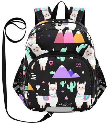 Llama Cactus Mountain Black Toddler Harness Backpack for Boys Girls 3-6 Years Kids Backpack with Anti Lost Safety Leash Baby Harness Bookbag for Preschool Travel Walking