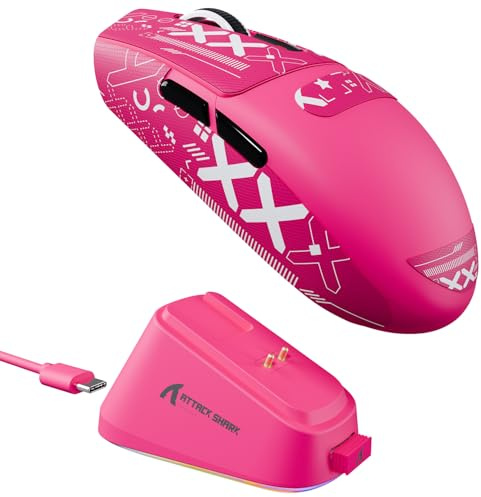 ATTACK SHARK G3PRO Souris de Jeu sans Fil avec Station de Charge Magnétique, Capteur PixArt PAW3311, 25000 DPI, Bluetooth/2,4GHz/Filaire, 59g Ultra-légère Souris pour PC/Xbox/Mac-Rouge Baie et Ruban