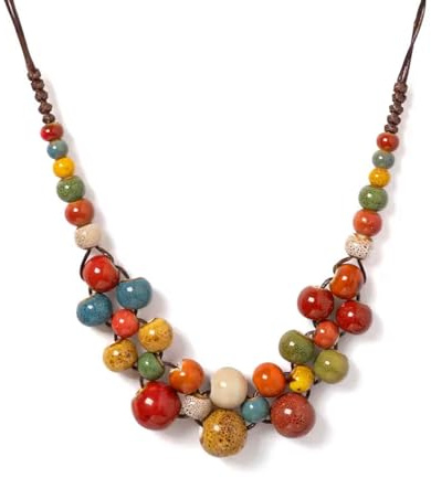 GlamRays Collana Boho Hippie per Donne, Realizzata a Mano con Perle di Ceramica Colorate, Gioiello Statement, Accessorio per Estate, Spiaggia e Festival, Regolabile Facil