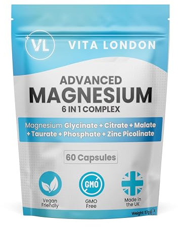 Magnesium Glycinate Complex 6-in-1 – High Absorption Chelated Magnesium Bisglycinate with Zinc Picolinate for Sleep, Relaxation & Muscle Function – 60 Vegan Capsules