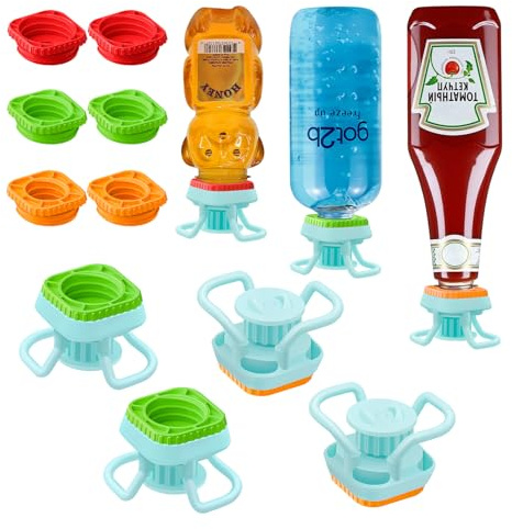 WhiteRhino Bottle Emptying Cap with 3 Size,Flip Bottle Emptying Kit|Upside Down Bottle Dispenser Cap|Squeeze Fit Most -for Pump Bottle,Lotion,Shampoo,Body Wash,Get Last Drop（4cs）