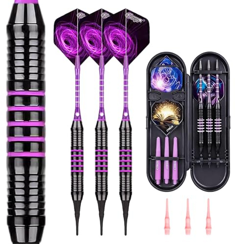 Jeu de Fléchettes Professionnelles, Kit D'accessoires pour Fléchettes, Soft Darts, avec 12 Pointe Soft, 6 Ailettes et 3 Tige en Aluminium, Réutilisable et Résistant aux Chutes