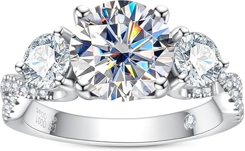 aomoso Bague pour Dames - Round Cut Bague Solitaire en 3 Ct Oval Moissanite - Avec GRA Certificat, Argent 925, Couleur D+VVS1, 18K Pt, Convient pour : Date/Tous les Jours/Mariage/Anniversaire