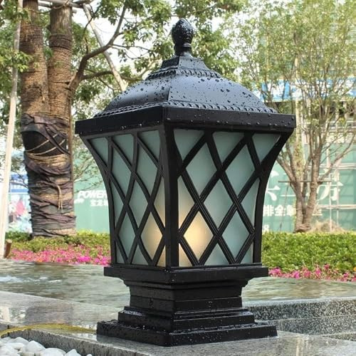 Lampade A Colonna in Alluminio Pressofuso Nero Moderno Lampade A Colonna Quadrata per Esterni in Vetro per Esterni Lampade da Prato Impermeabili Lampada A Piedistallo Lampada da Giardino Bo