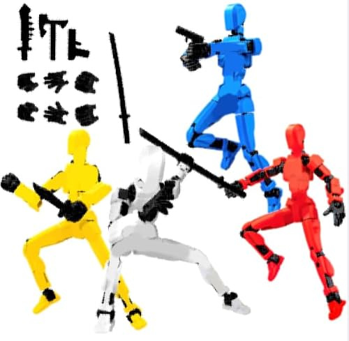 4 stycken T13-actionfigur, rörliga figurer med flera leder | T13 actionfigurer Dummy, T13 figur skrivbordsdekorationer, 3D-tryck actionfigur med 4 vapen och 3 handtyper