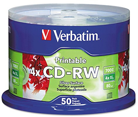 VER95159 - Verbatim CD-RW 700MB 2X-4X DataLifePlus Silver Inkjet Printable with Branded Hub - 50pk Spindle