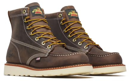 Thorogood American Heritage 6” Moc Toe Work Boots for Men - Soft Toe, Premium Full-Grain Leather with Slip-Resistant Wedge Outsole and Comfort Insole; EH Rated, Trail Crazyhorse - 10 2E