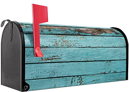 banjado® Amerikanischer Briefkasten - US Mailbox/Letterbox mit Motiv Blaue Holzlatten 51x22x17cm - Postkasten Stahl aus Amerika – Briefkasten amerikanisch pulverbeschichtet