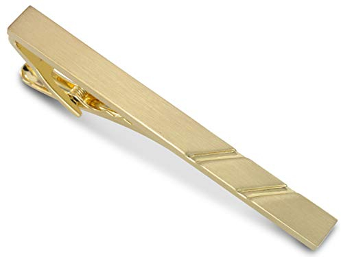 TEROON Krawattenklammern 'Stripes' - Verschiedene Ausführungen Silber Rosé Gold Schwarz, Krawattenklammer-Modell:Gelbgold matt