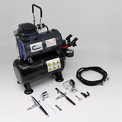 Airbrush Kit AS186 AS 186 mit Kompressor mit Tank + 2 x Double Action Airbrush + Schlauch