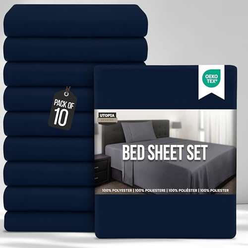 Utopia Bedding Bed Sheets Set Bulk Pack of 10 (Single, Navy Blue) – Fitted Sheet, Flat Sheet with Pillow case 50x75 – Wrinkle, Shrinkage & Fade Resistant – Soft Brushed Polyester Microfiber Fabric