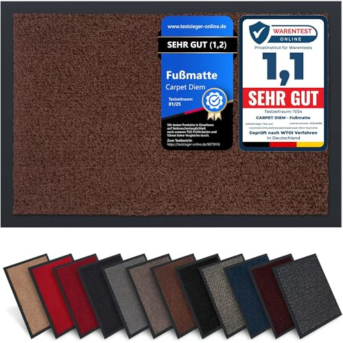 Jan Max Tapis Anti-salissures - 8 Couleurs - paillasson avec 2900g/m2 PP Twisted Heatset Fibre - 2,4l/m2 Absorption d'humidité - Tapis de Course Propre 80 x 120 cm Brun