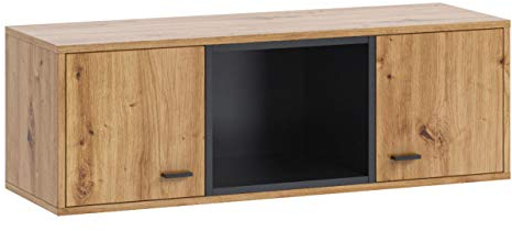 Hängeschrank Olier WISZ 2D, Wandschrank, Wohnzimmer Schrank, Wandregal, Hochschrank, Dekoschrank, Hängeregal, Buchregal, Universal Regal, Medienschrank (Eiche Artisan / Eiche Artisan + Schwarz)