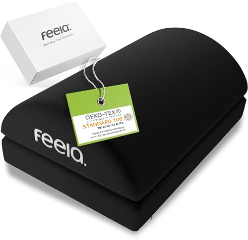 feela.® Fußstütze Schreibtisch [VERGLEICHSSIEGER] – Ergonomische Fußablage mit Premium Schaumstoffkern, rutschfest & höhenverstellbar – Fußhocker & Footrest fürs Büro & Homeoffice (Schwarz)