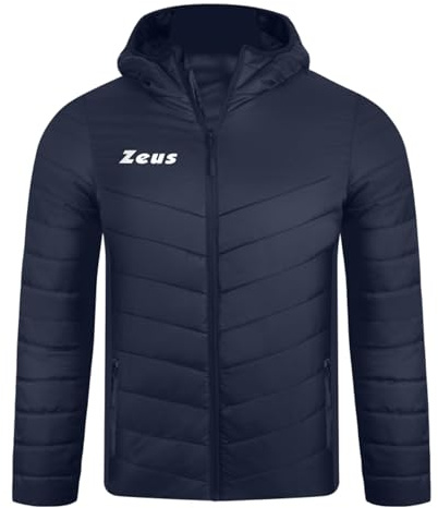 Giubbotto Start Giacca Sportiva Zeus Imbottita con Cappuccio, Nero, Blu, Design a Chevron, Cerniera Intera (IT, Testo, XXL, Regular, Regular, Blu)