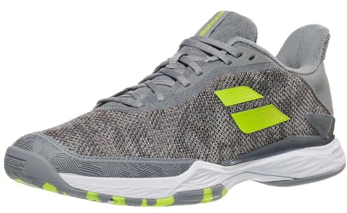 Babolat, Chaussures de Tennis Homme Jet Tere All Court, Maintien, Amorti, Technologie Active Flexion, Semelle Respirante Ortholite, Marque Française, Grey/Aero, 44,5 EU