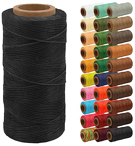 Uiopa Wachsfaden, 1mm x 200m Flacher Ledergarn Gewachst, Leder Nähen Faden Sattlergarn Gewachste für Nähprojekte, Reparatur, Buchbinden, DIY Basteln