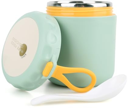 MJFENDAI Thermobehälter für Essen, 400ml Warmhaltebehälter mit löffel, Edelstahl Auslaufsicher Vakuumisolierte Thermobecher für Speisen, Suppen, Babybrei, Müsli, Blau