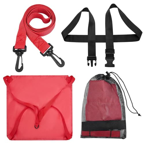Shurzzesj Paracaídas de natación, cinturones de arrastre, entrenamiento de natación, paracaídas, equipo de entrenamiento de fuerza con bolsillo de malla para adultos y niños, juego de ejercicios de