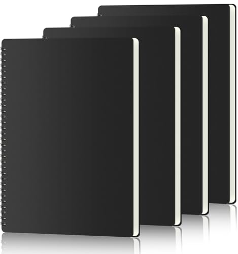 A4 anteckningsblock, 4-pack spiralanteckningsbok A4 linjerat papper 29 x 21 cm 50 ark/100 sidor kraftpapper anteckningsböcker inbunden anteckningsbok för kontor skola företag, svart