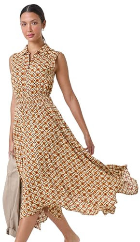 Roman Shirt Dress for Women UK Ladies Short Sleeve Sleeveless Belted Collared Midi Maxi Summer Spring Smart Casual Button Evening Office A Line Swing Skater - Dark Orange - Size 18