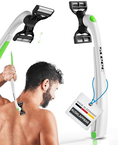 SLEEC Twin Rückenrasierer Herren, Haarentfernung für Rücken, Back Shaver mit doppelten Rasierklingen für Männer inkl. 2X Ersatzklingen Weiß/Grün