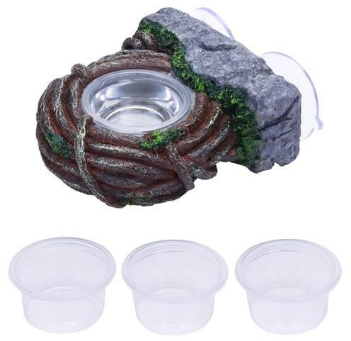 DERNORD Gecko Fütterung Ledge mit Saugnäpfen Einzelne Rebe Design für Reptilienfutter Schüssel für Bartdrachen Echsen Schlangen Terrarium Tank Dekor beinhaltet 4 Schüsseln für Wasser und Nahrung