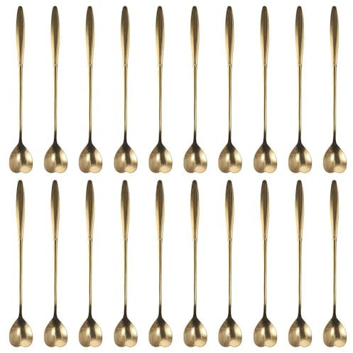 20 cucchiaini a forma di cuore con manico lungo 17 cm, cucchiaini da caffè, in acciaio inox, per dessert, latte, gelato, per mescolare tè, bevande, articoli per la casa (oro)