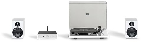 Pro-Ject Stereo Set E Phono, Einsteiger HiFi Stereo Phono Set mit Plattenspieler, Verstärker, Lautsprecher und Kabel (Silber/Weiß)