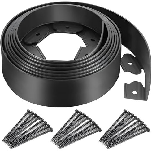 ZCOINS Lawn Edging Border - 10m/32.8ft Flexible Plastic Garden Edging Kit, 10cm/4in Tall, Includes 60 Plastic Pegs, No Dig Lawn Edge for Pathways & Garden Separation Decorative Edge