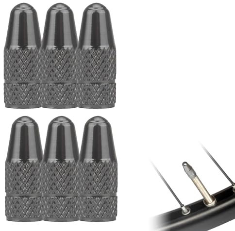 Hsyadazi Set di 6 Tappi Valvola per Bicicletta - In Lega di Alluminio per Valvole Francesi (Presta) - Colore Nero